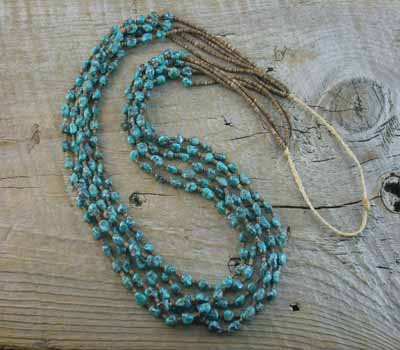 Necklace Native American Santo Domingo 5- Strand Turq & Pen 